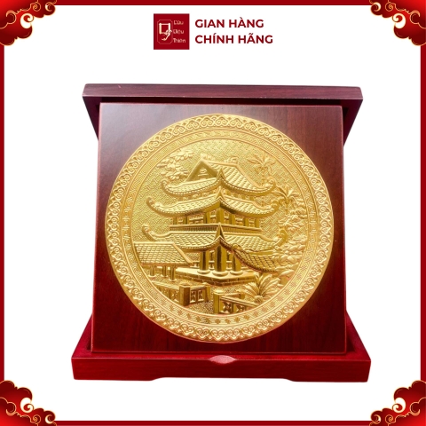 Tranh Đồng Chùa Một Cột , Mạ Vàng 24k  ( Đường Kính 23 cm ) - TD032