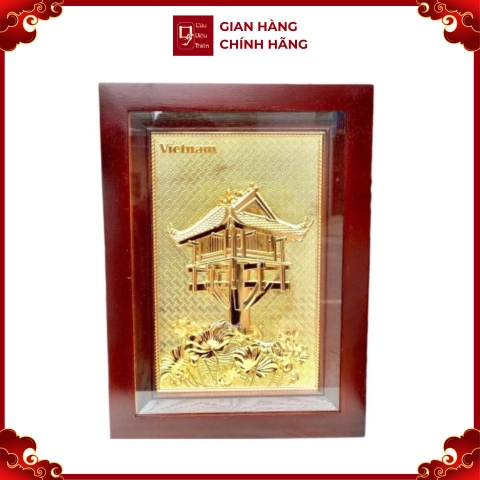 Tranh Đồng Chùa Một Cột - Đồng Đỏ , Giả Cổ , Mạ Vàng 24K ( 28x38cm ) - Cửu Diệu Thiên - MC007