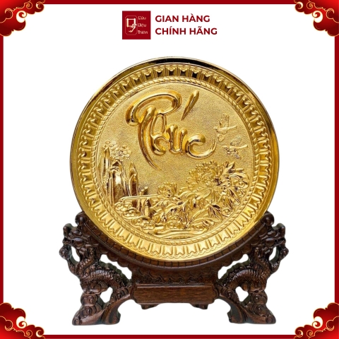 Tranh Đĩa Đồng Chữ Phúc , Mạ Vàng 24K ( Đường Kính 19cm ) - Cửu Diệu Thiên - ĐC002