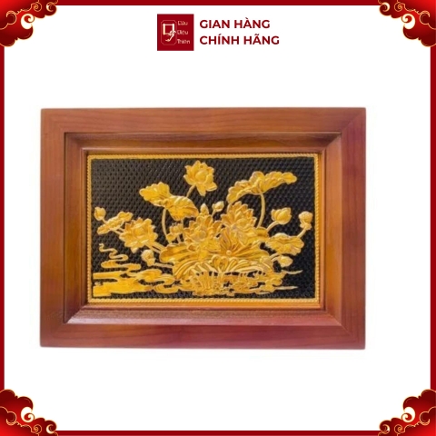 Tranh Đồng Hoa Sen , Dát Vàng ( 28x38cm ) - Cửu Diệu Thiên - SH022