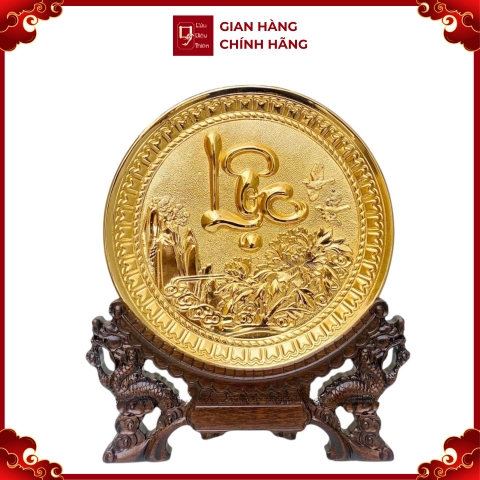 Tranh Đĩa Đồng Chữ Lộc , Mạ Vàng 24K ( Đường Kính 19cm ) - Cửu Diệu Thiên - ĐC003