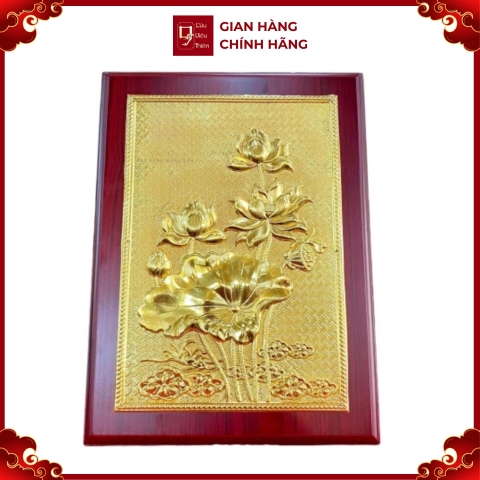 Tranh Đồng Hoa Sen Mạ Vàng 24k ( 32x23cm ) - Cửu Diệu Thiên  - ĐH005