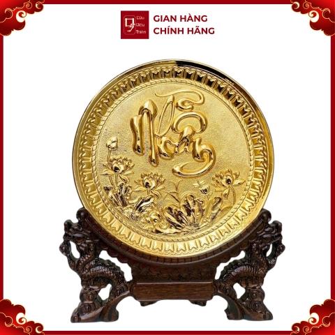 Tranh Đĩa Đồng Chữ Nhẫn , Mạ Vàng 24K ( Đường Kính 19cm ) - Cửu Diệu Thiên - ĐC005