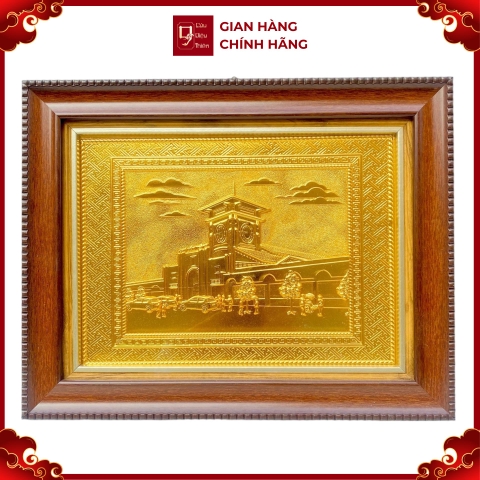 Tranh Đồng Chợ Bến Thành , Mạ Vàng 24K ( 28x34cm ) - Cửu Diệu Thiên - BT007