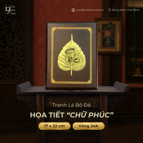 Tranh Lá Bồ Đề Chữ Phúc ( 17x22cm ) - Đồ Đồng Cao Cấp - Cửu Diệu Thiên