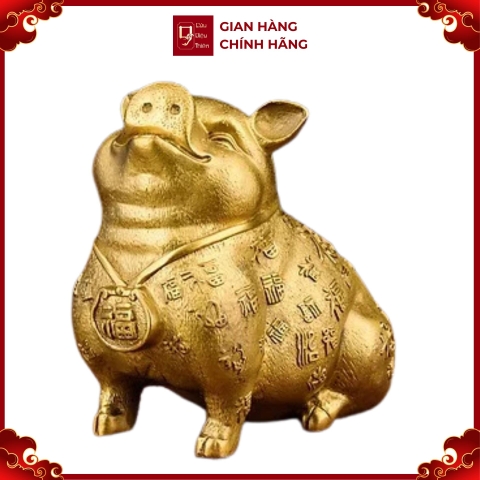 Tượng Con Heo Vàng Phong Thủy, Linh Vật Tuổi Hợi - Đồ Đồng Cao Cấp - Cửu Diệu Thiên - THN082