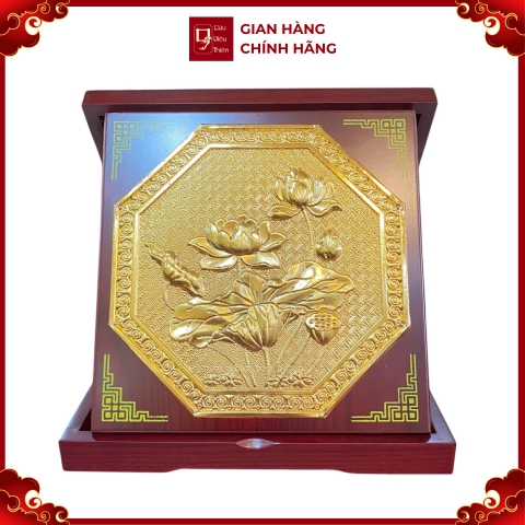 Tranh Đồng Hoa Sen , Mạ Vàng 24k ( Đường Kính 23cm ) - Cửu Diệu Thiên - TD033
