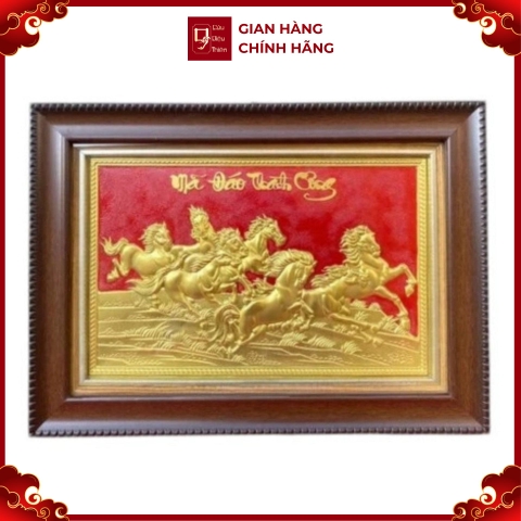 Tranh Đồng Mã Đáo Thành Công , Dát Vàng ( 28x38cm ) - Cửu Diệu Thiên - MD001