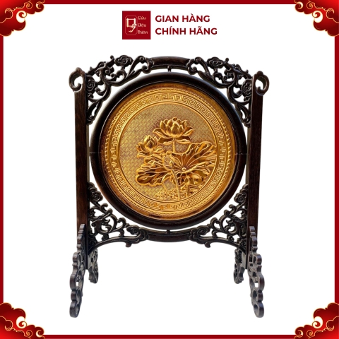 Tranh Đĩa Đồng Hoa Sen 2 Mặt , Mạ Vàng 24K ( 35x27cm ) - Cửu Diệu Thiên - SD003