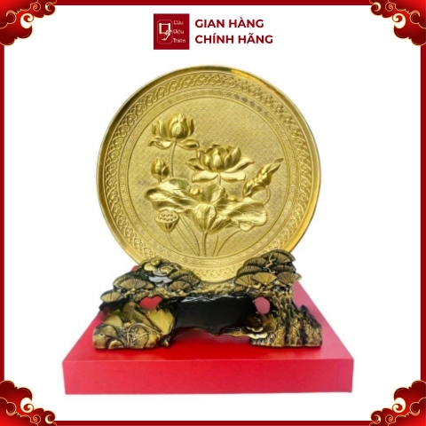 Trang Đĩa Hoa Sen Bằng Đồng Mạ Vàng 24k ( Đường Kính 20cm ) - Cửu Diệu Thiên - TD006