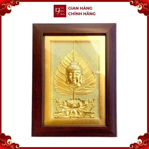 Tranh Đồng Lá Bồ Đề Mặt Phật Mạ Vàng 24k ( 15x20cm ) - Cửu Diệu Thiên - BD004