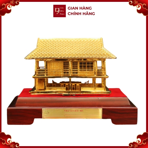 Mô Hình Nhà Sàn Bác Hồ Mạ Vàng 24K - Đồ Đồng Cao Cấp - Cửu Diệu Thiên - THN142