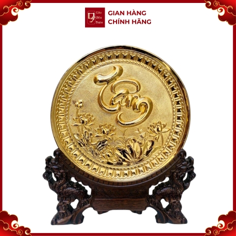 Tranh Đĩa Đồng Chữ Tâm , Mạ Vàng 24K ( Đường Kính 19cm ) - Cửu Diệu Thiên - ĐC006