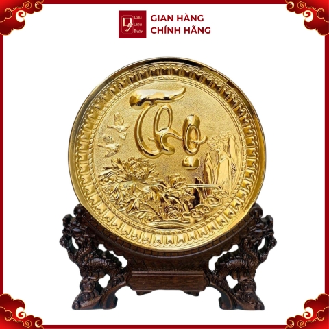 Tranh Đĩa Đồng Chữ Thọ , Mạ Vàng 24K ( Đường Kính 19cm ) - Cửu Diệu Thiên - ĐC008