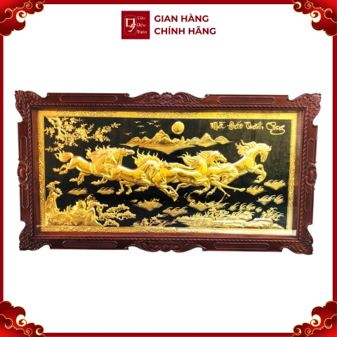 Tranh Đồng Mã Đáo Thành Công, Mạ Vàng 24K , Khung Gỗ Gụ ( 107x197cm ) - Cửu Diệu Thiên - MD022