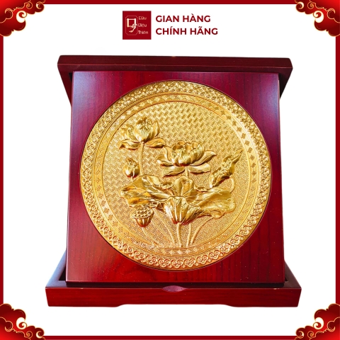 Tranh Đồng Hoa Sen , Ma Vàng 24k ( Đường Kính 23cm ) - Cửu Diệu Thiên - TD025
