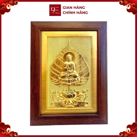 Trang Đồng Lá Bồ Đề Tượng Phật  Mạ Vàng 24K ( 15x20cm ) - Cửu Diệu Thiên - BD005