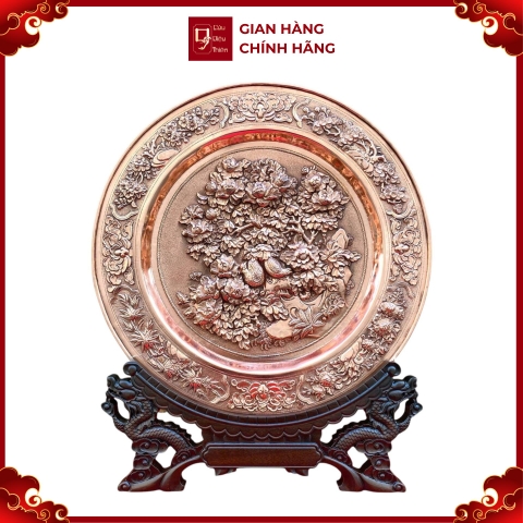 Tranh Đĩa Đồng Hoa Mẫu Đơn Và Chim Trĩ  ( 35x41cm ) - Cửu Diệu Thiên - TD014