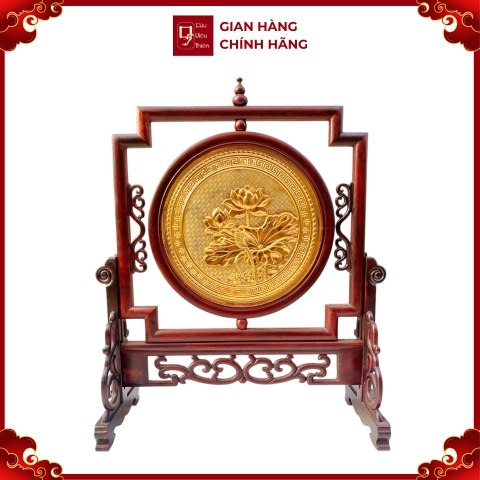 Tranh Đĩa Đồng Hoa Sen 2 Mặt , Mạ Vàng 24K ( 40x34cm ) - Cửu Diệu Thiên - SD004