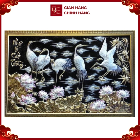 Tranh Sen Hạc - Đồ Đồng Cao Cấp - Cửu Diệu Thiên - THN409