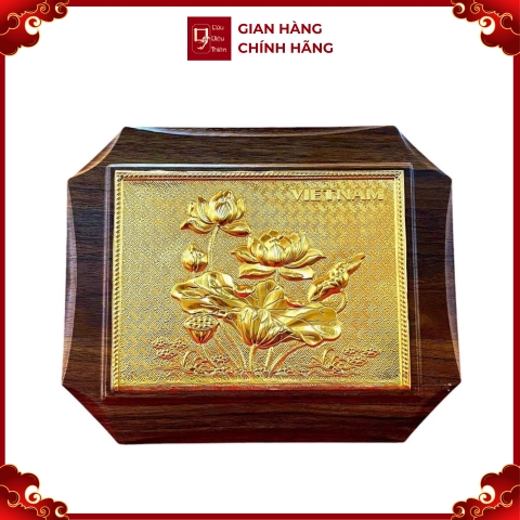 Tranh Đồng Hoa Sen , Dát Vàng ( 20x25cm ) - Cửu Diệu Thiên - SH031