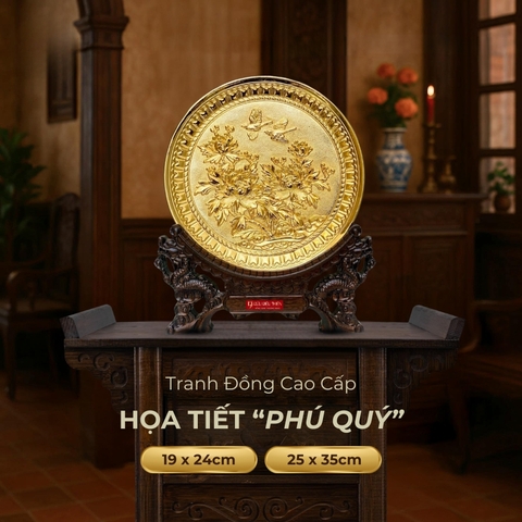 Tranh Đĩa Đồng Phú Quý , Mạ Vàng 24K - Đồ Đồng Cao Cấp - Cửu Diệu Thiên