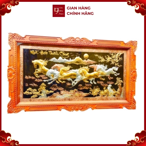 Tranh Đồng Mã Đáo Thành Công , Mạ Tam Khí Vàng Bạc , Khung Gỗ Gõ Đỏ ( 127x231cm ) - Cửu Diệu Thiên - MD0019