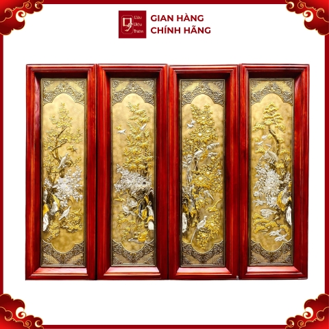 Tranh Đồng Tứ Quý Dát Điểm Vàng Bạc ( 28x88cm ) - Cửu Diệu Thiên - TQ002