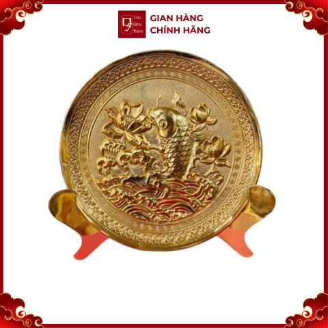 Tranh Đĩa Cá Chép Hoa Sen Bằng Đồng Mạ Vàng 24K ( Đường Kính 19cm ) - Cửu Diệu Thiên - CH001