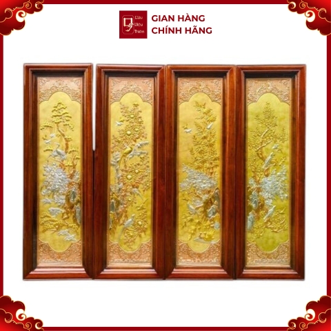 Tranh Đồng Tứ Quý Dát Vàng Bạc ( 1m27x41cm ) - Cửu Diệu Thiên - TQ004