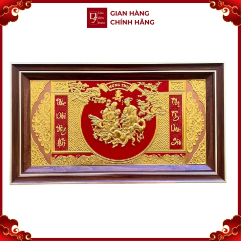 Tranh Đồng Mừng Thọ Ông Bà Cụ , Dát Vàng ( 52x92cm ) - Cửu Diệu Thiên - THN216
