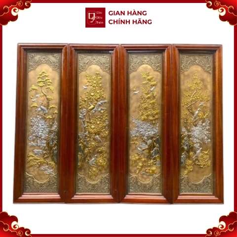 Tranh Đồng Tứ Quý Dát Vàng Bạc ( 1m27x41cm ) - Cửu Diệu Thiên - TQ005