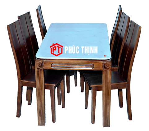 bộ bàn ăn 6 ghế gỗ sồi mặt đá
