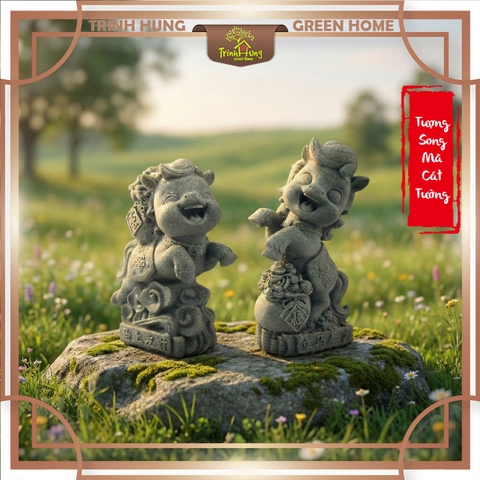 Tượng song mã cát tường đá sa thạch