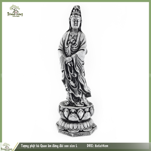 Tượng Phật Bà Quan Âm đứng đài sen size L