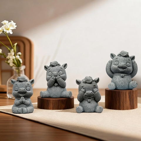 Tượng tiểu mã tứ không đá sa thạch ST0371