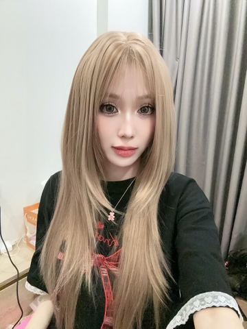 Tóc giả nguyên đầu - Bộ cúp layer nâu hồng