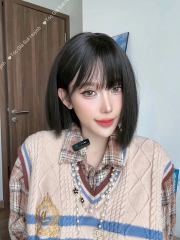 Tóc giả nguyên đầu - Bộ tóc ngắn 30cm đen tự nhiên