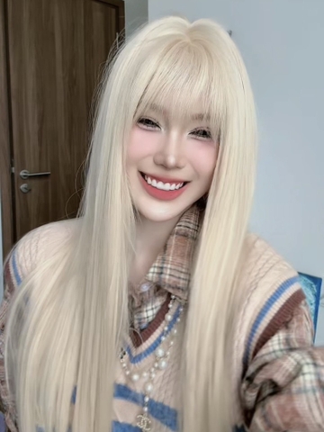 Tóc giả nguyên đầu - Bộ thẳng dài 60cm màu bạch kim