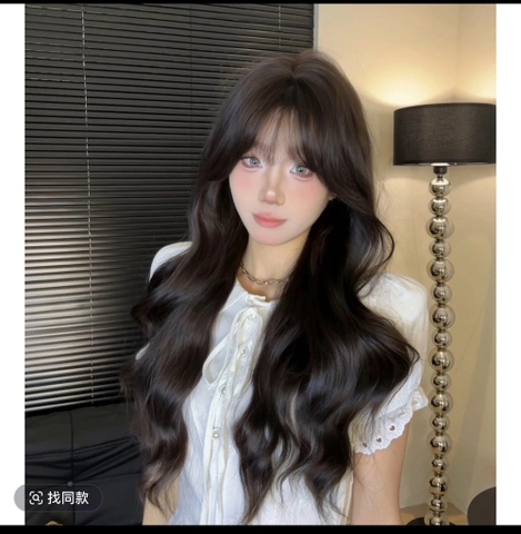 Tóc giả nguyên đầu - Bộ sóng dài đen tự nhiên