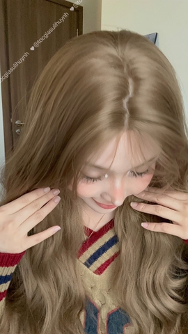 Tóc giả nguyên đầu - Bộ sóng xù nâu tây