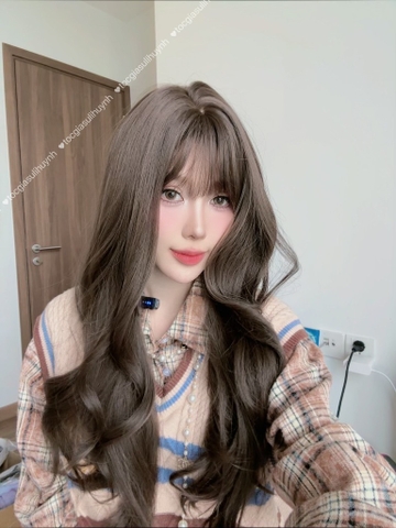 Tóc giả nguyên đầu - Bộ sóng dài nâu socola , mẫu cải tiến chất tóc