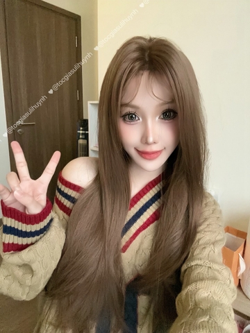 Tóc giả nguyên đầu - Bộ hai mái thẳng nâu mật ong