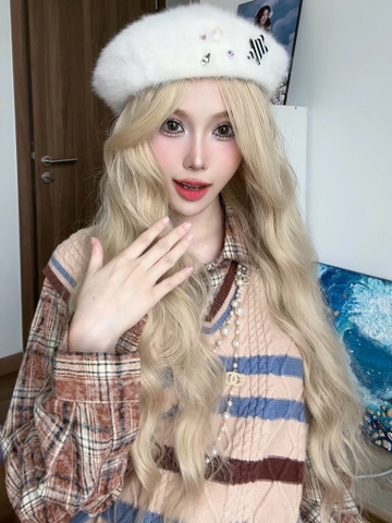 Tóc giả nguyên đầu - Bộ sóng xù bạch kim