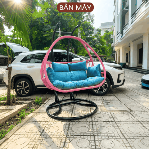 Xích đu cần kép bo cạp hồng đệm xanh