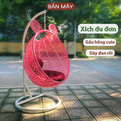 Xích đu đơn tai gấu đan rối màu hồng