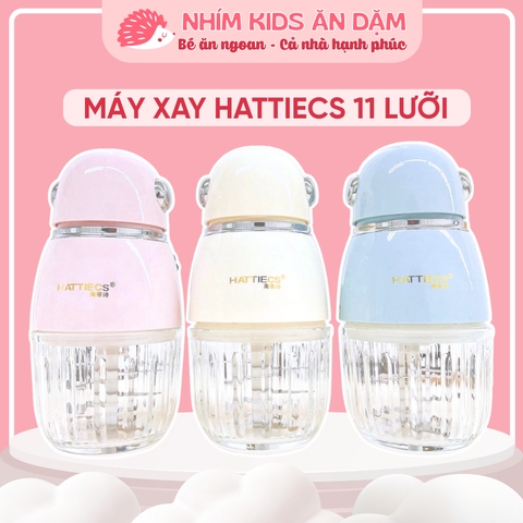 Máy Xay Ăn Dặm HATTIECS 11 Lưỡi Mới Nhất, Cối 300ml, Xay Mịn Nhuyễn, Bảo Hành Chính Hãng 24 Tháng
