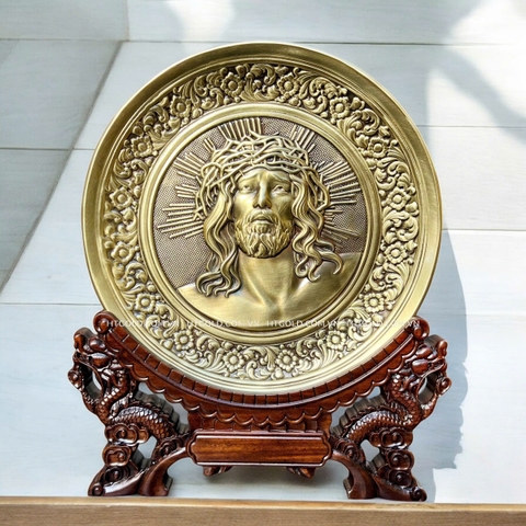 TRANH ĐỒNG CÔNG GIÁO - CHÂN DUNG CHÚA GIÊSU - MÃO GAI (Đk 19cm ; Cao 25cm)