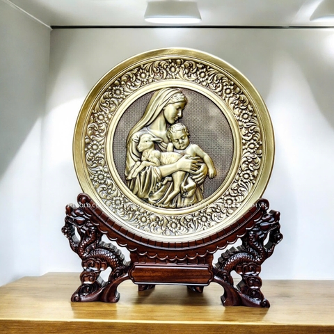 TRANH ĐỒNG CÔNG GIÁO - ĐỨC MẸ MARIA BẾ CHÚA GIÊSU (Đk 19cm; Cao 25cm)