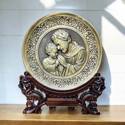 TRANH ĐỒNG CÔNG GIÁO - THÁNH GIUSE BÊN CHÚA (Đường kính 19cm; Cao 25cm)